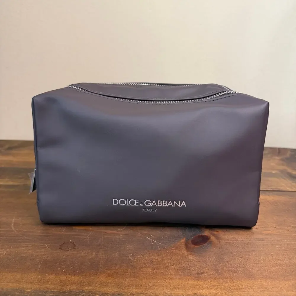 DOLCE & GABBANA Beauty Travel Toiletry Bag Dark Brown Two Zippered Compartments